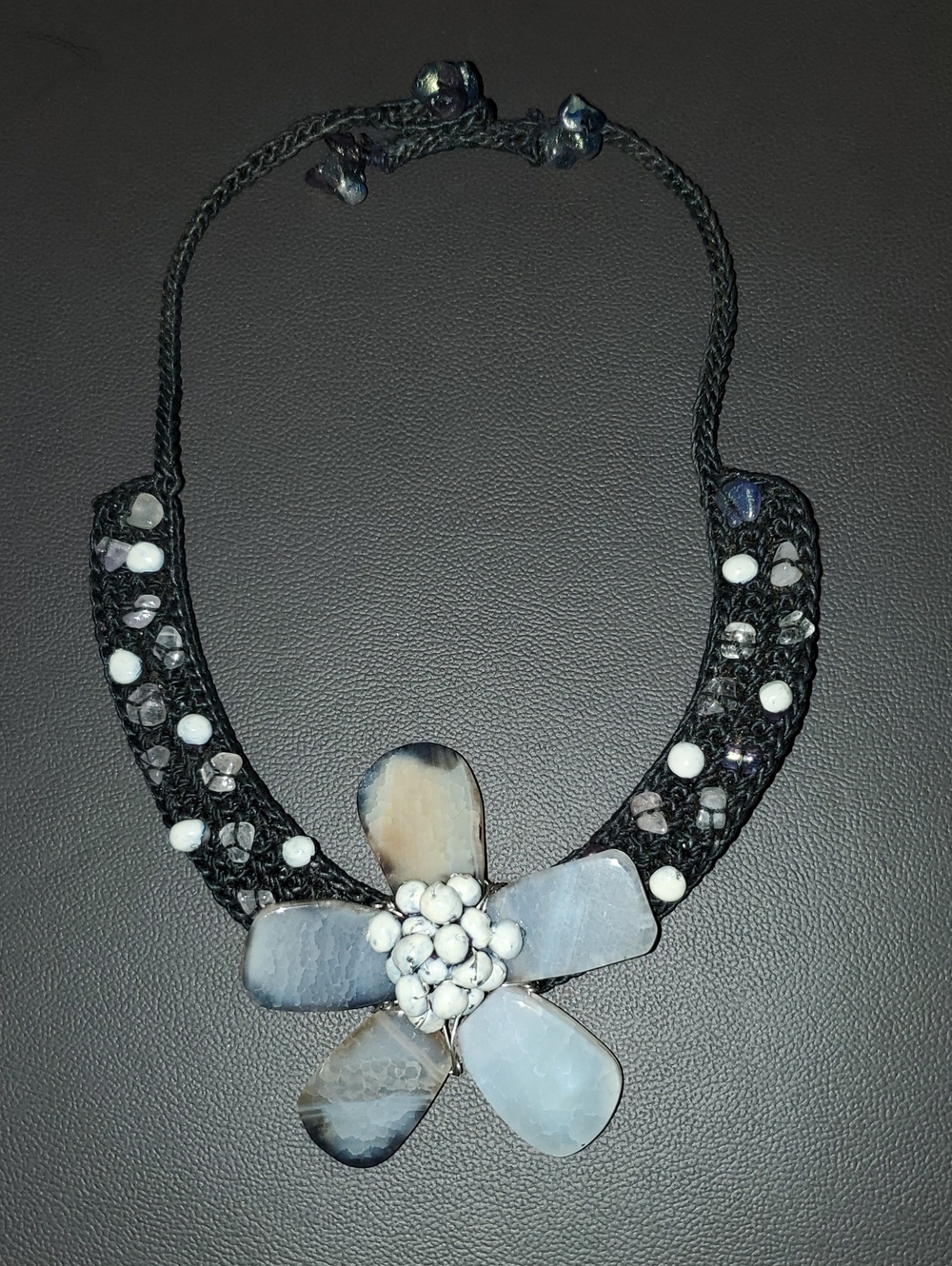 Artisan Made Knitted Stone Flower Necklace